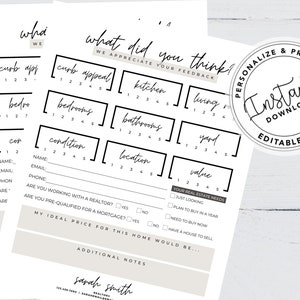 Open House Feedback Form, Real Estate Agent, Open House Printable, Agent Tools, Real Estate Marketing, Instant Download, Canva