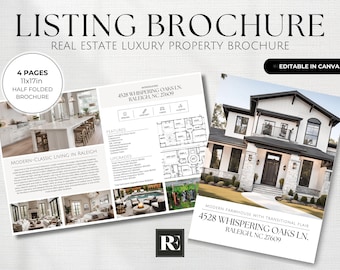 Luxury Real Estate Brochure, Real Estate Flyer, Real Estate Marketing, Half Folded Brochure, Canva Template, Open House Flyer, Listing Flyer