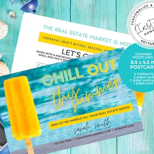 Real Estate Summer Postcard, Agent Chill Out Summer Card, Agent Farming Card, Real estate marketing, Real Estate postcard, Editable, Canva