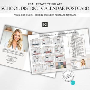 Customizable Real Estate School Calendar Postcard, Canva Template, Real Estate Marketing, Real Estate Farming, Modern Back to School Card