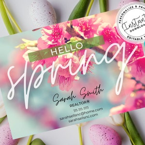 Real Estate Hello Spring Postcard, Agent Spring Card, Agent Farming Card,  Real estate marketing, Editable, Canva, Instant Download