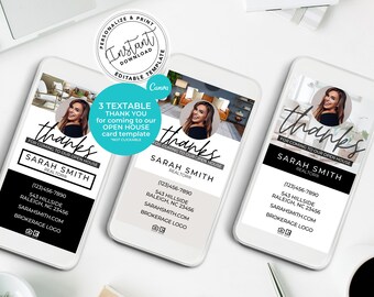 Real Estate Textable Thank You Bundle, Open House Thank You, Real Estate Marketing, Editable Card, Canva Template, PDF, Branding