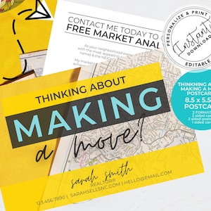 Real Estate Agent Postcard, Agent Neighbor Card, Thinking About Making A Move, Real estate marketing, Agent postcard, Editable, Canva