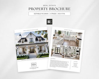 Plantilla de folleto inmobiliario de Canva / Folleto editable de marketing inmobiliario / Folleto moderno de anuncios plegados para agentes inmobiliarios