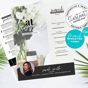 Real Estate March Newsletter, Real Estate Marketing, Spring Agent Newsletter, Agent Mail, Printable Template, Instant Download, Canva