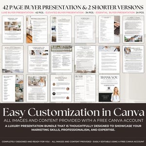 Realtor presentation bundle with three versions each for buyer and seller meetings, Luxe, Elevated, and Essential styles.