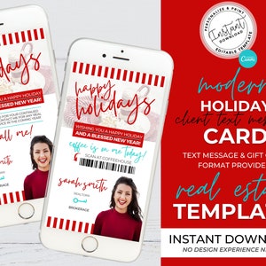 Holiday Textable Gift Card Text Message, Real Estate marketing, Agent Christmas Card,Agent Christmas Gift, Client Gift, Canva Template