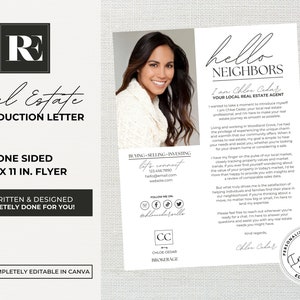 Real Estate Introduction Flyer, Hello Neighbor Letter, Real Estate Marketing, Canva Template, Agent, New Agent, Intro Letter, Farming