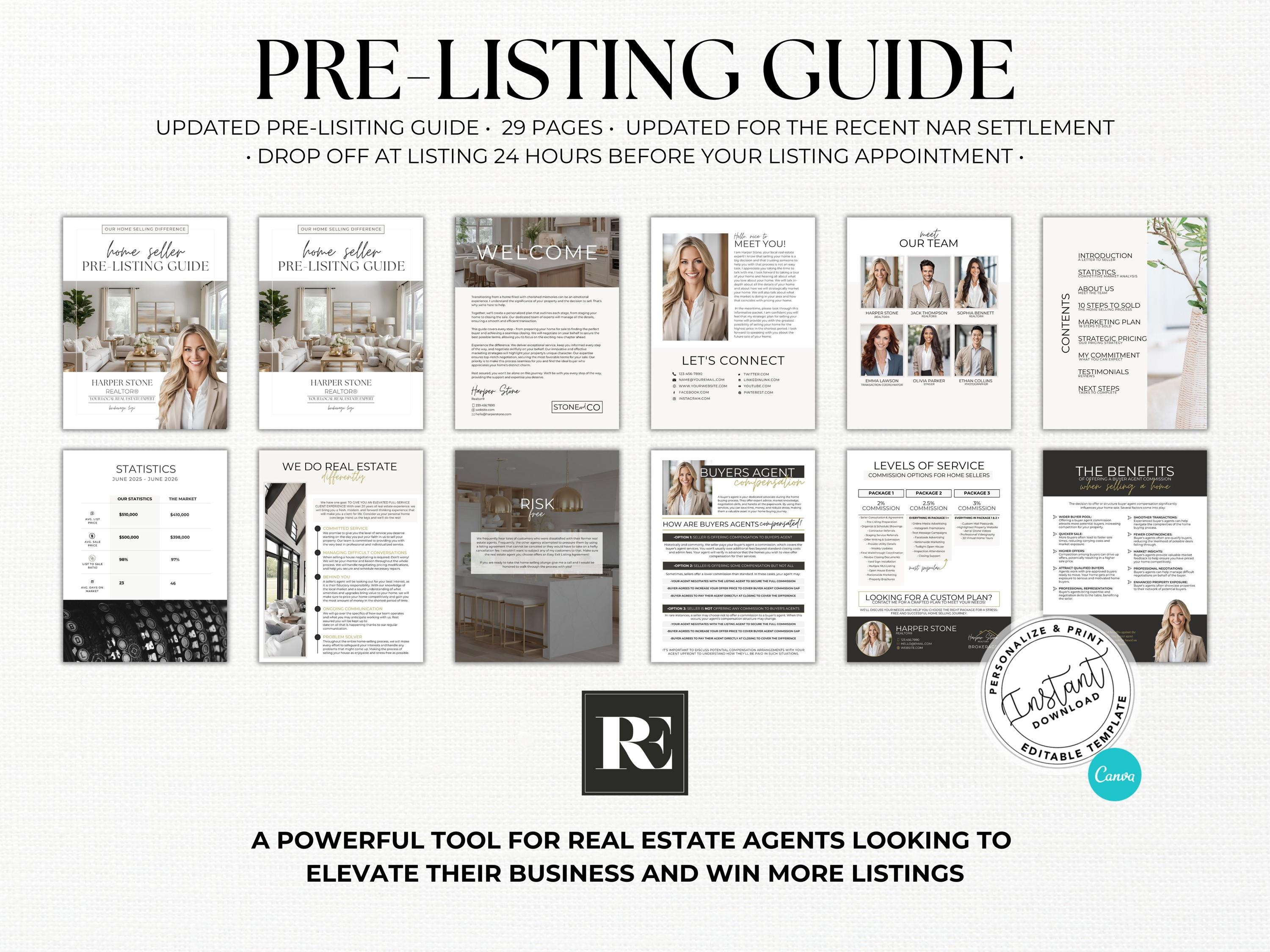 Pre Listing Packet Examples Pre-listing Packet, Modern Agent Guide, Canva Template, Real Estate ...