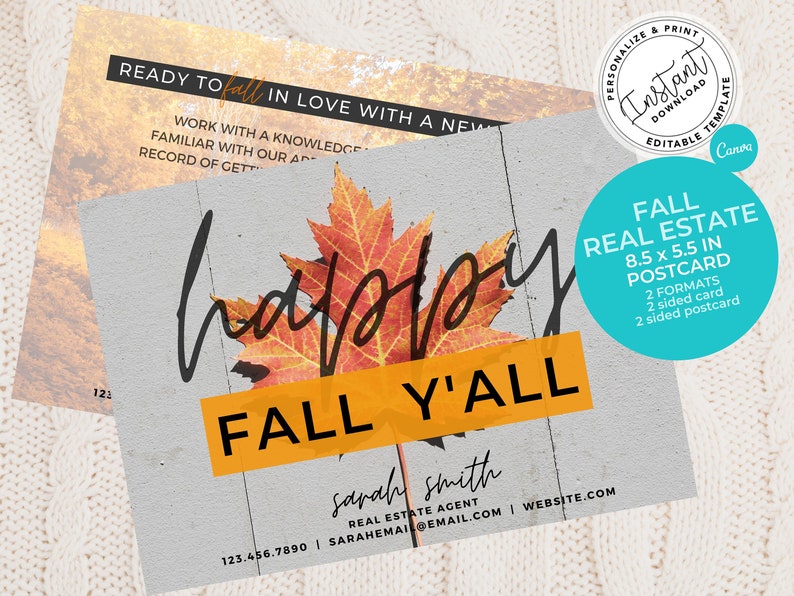 Real Estate Fall Postcard Real Estate Marketing Autumn Etsy