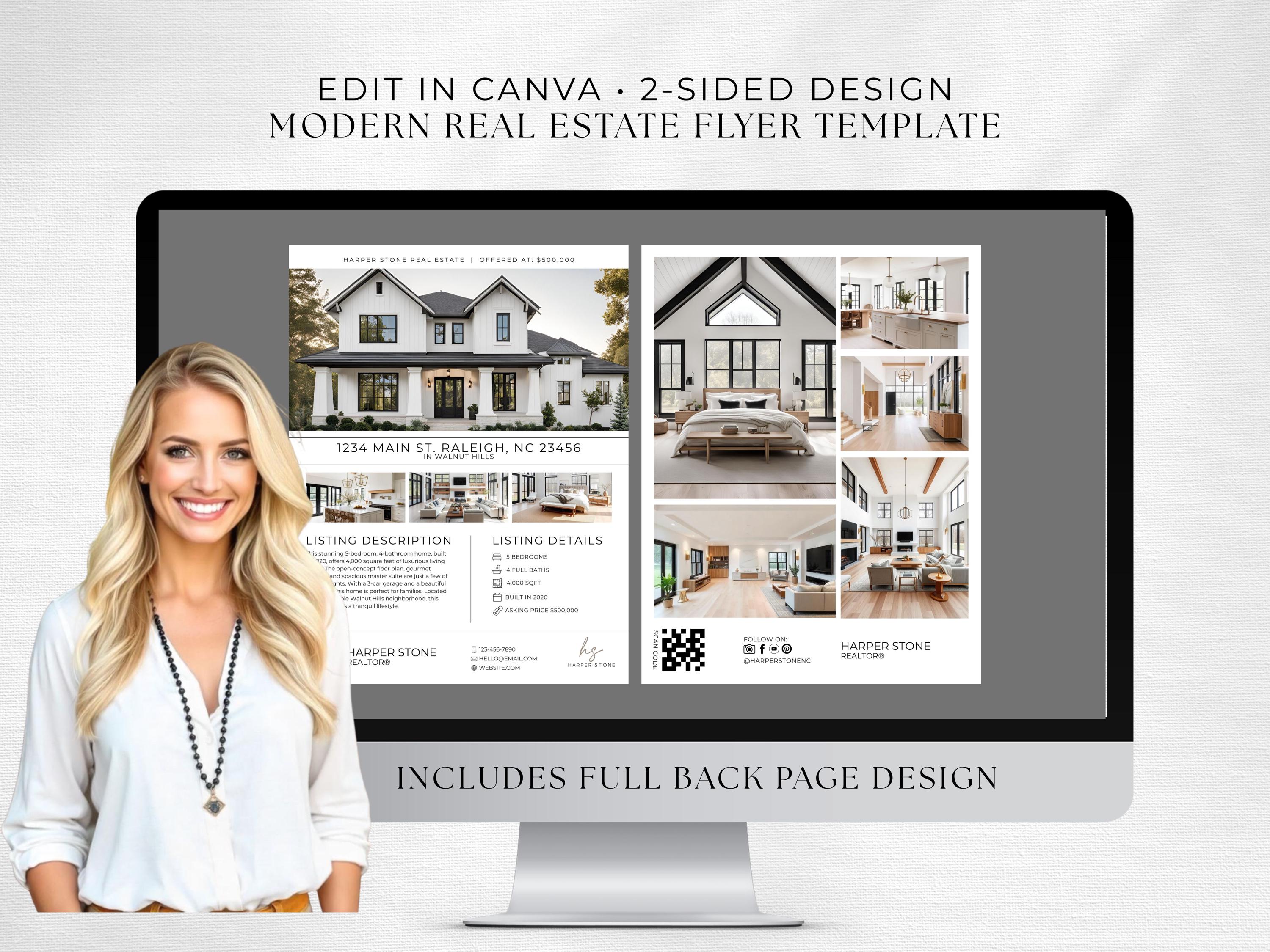 Real Estate Flyer Editable Canva Template, Modern Luxury Listing Flyer ...