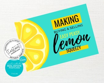 Real Estate Spring Postcard, Real Estate Template, Easy Peasy Lemon Squeezy Real Estate Card, Realtor Farming, Real estate marketing, Summer