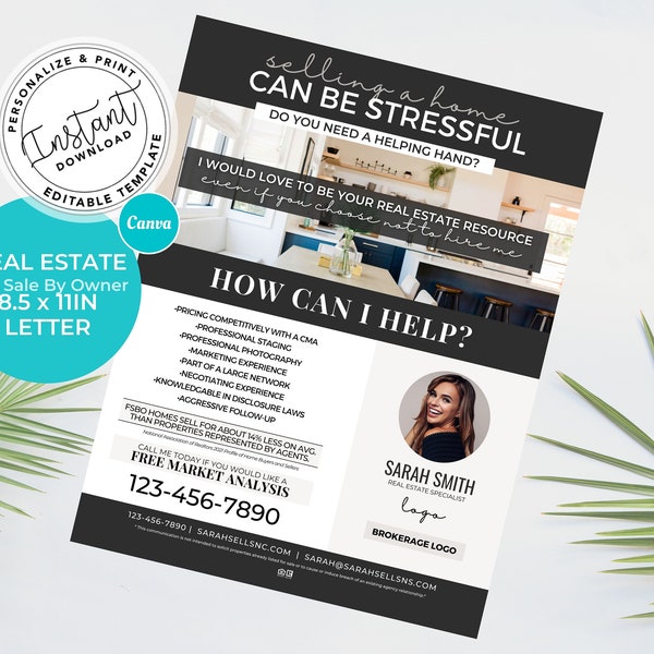 FSBO Real Estate Letter, Real Estate Marketing, Real Estate Farming, FSBO, For Sale By Owner, Canva Template, Real Estate Template, Mailer