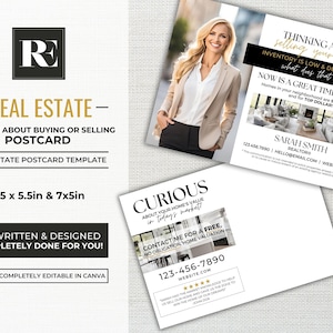 Real Estate Postcard, Thinking of Selling, Real Estate Farming Card, Agent Postcard, Real Estate Marketing, Canva Template, Home Value, Edit