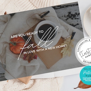 Real Estate Fall Postcard, Real estate marketing, Autumn Mailer, Fall Farming Card, Real Estate Template, Pumpkin Spice Real Estate, Canva