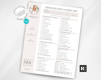 House Hunting Scorecard | Real Estate Buyer Checklist | Editable Canva Template for Realtors | Home Comparison Worksheet