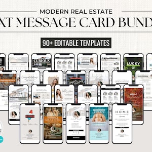Pack de cartes de visite numériques pour l'immobilier, marketing immobilier, carte de prospection textuelle, message texte pour agent, modèle Canva, numérique