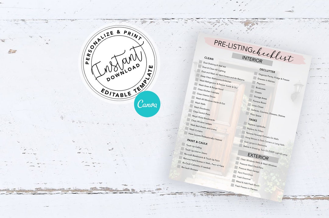 Real Estate Home Selling Checklist, Printable Pre Listing Checklist ...