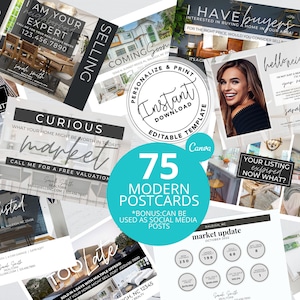 Real Estate Postcard Bundle, Just Listed, Real estate marketing, Expired Card, I Have a Buyer, Hello Neighbor, Canva, Open House Flyer, Sold