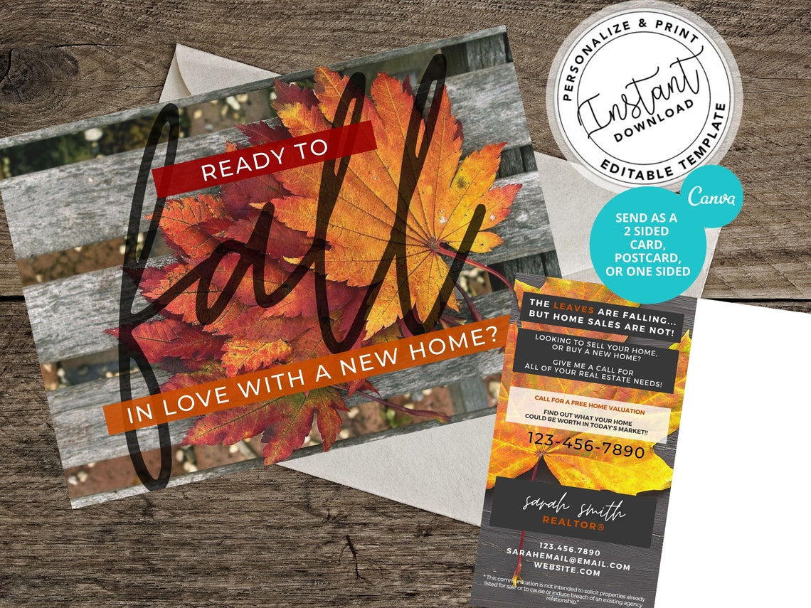 Real Estate Fall Postcards Realtor Autumn Card Realtor Etsy