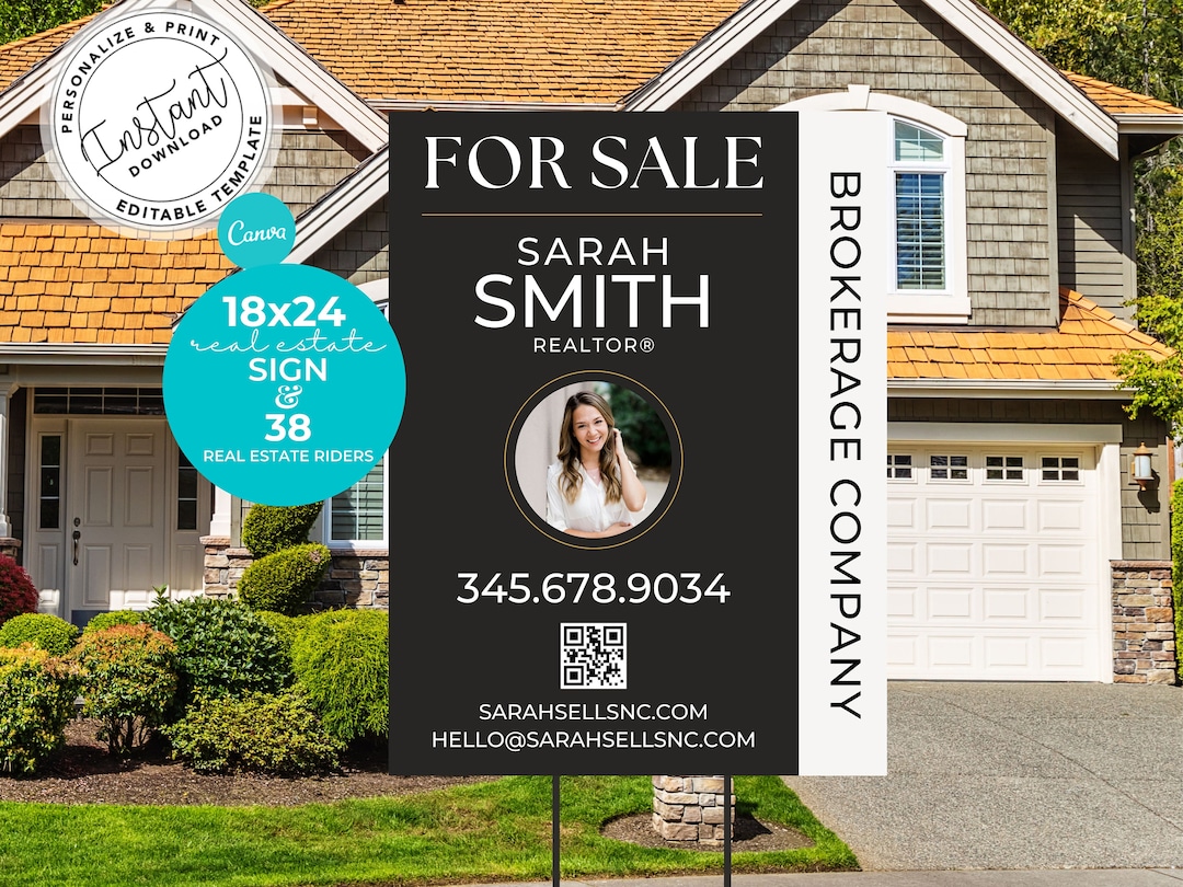 Real Estate Yard Sign, for Sale Yard Sign, Real Estate Marketing, Canva