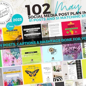 Real Estate May Social Media Posts, Captions & Hashtag, Real Estate Marketing, Spring Posts, Agent, Instagram, Canva Template, Mothers Day