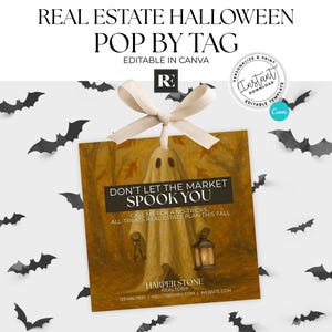Halloween Real Estate Pop By Tag Canva Template: Fall Realtor Marketing (Digital Download)