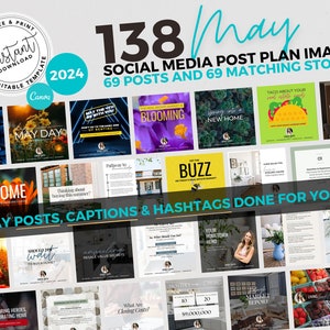 May 2024 Real Estate Social Media Templates, Spring Post, Real Estate Marketing, May, Spring Social Media, Canva Template, Caption