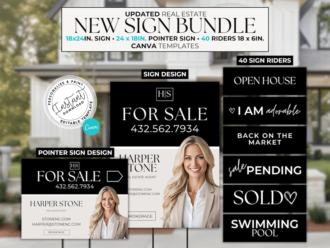 Real Estate Sign Bundle | Modern Yard Signs, Open House, Pointer Sign ...