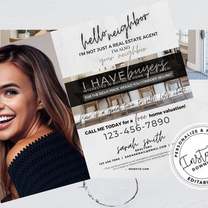 Real Estate Postcard, Hello Neighbor Card, I Have Buyers Card, Agent Farming Card, Real estate marketing, Editable, Canva, PDF, Download