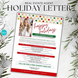 Real Estate Christmas Flyer, Holiday Real Estate Letter, Real Estate Marketing, Canva Template, Merry Christmas, Agent Farm, Editable Card
