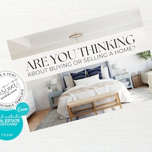Real Estate Postcard, Real Estate Marketing, Real Estate Template, Canva Template, Thinking about buying or selling, Editable Postcard, PDF