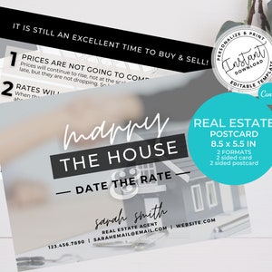 Real Estate Postcard, Real estate marketing, Interest Rates, Agent Farming Card, Real Estate Template, Marry the House Date the Rate Card