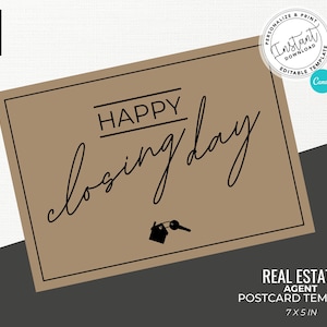 Happy Closing Day Card, Real Estate Card, Real Estate Template, Real Estate Marketing, Real Estate Agent, Home Closing Gift, Canva Template