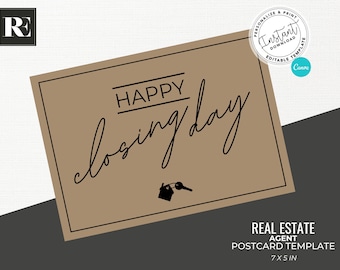 Happy Closing Day Card, Real Estate Card, Real Estate Template, Real Estate Marketing, Real Estate Agent, Home Closing Gift, Canva Template