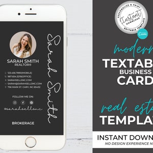 Digital Business Card, Canva Template, Real Estate Business Card, Real Estate Template, Real Estate Marketing, Modern Business Card, Text