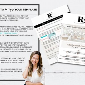 May include: A guide with instructions on how to access a digital template. The guide includes information on how to download the template, how to open it in Canva, and how to use the template. The guide also includes a link to the template.