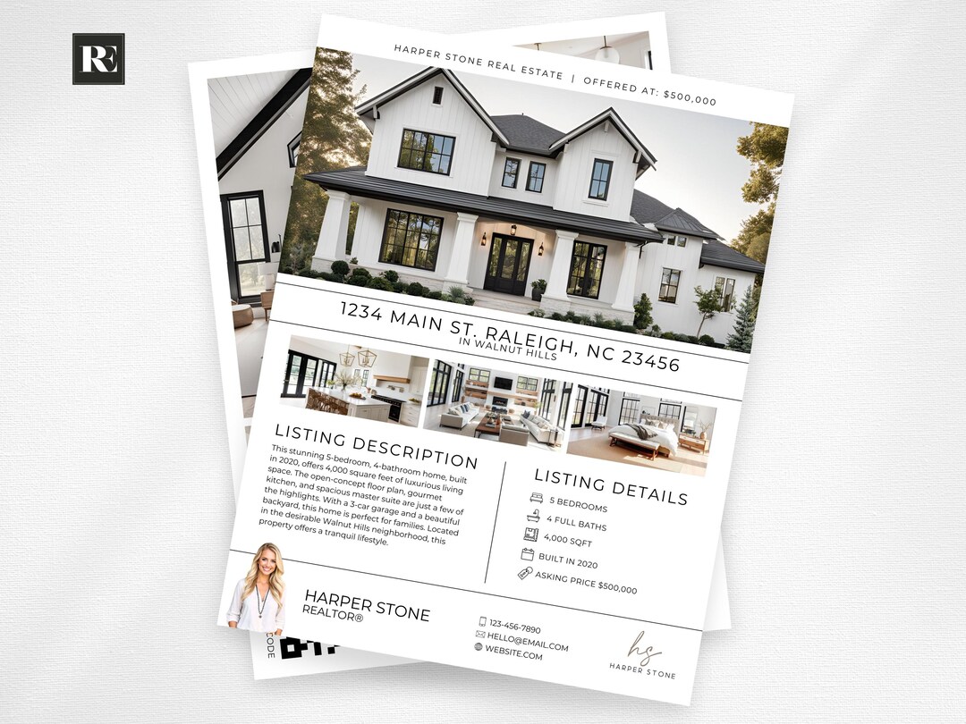 Real Estate Flyer Editable Canva Template, Modern Luxury Listing Flyer ...