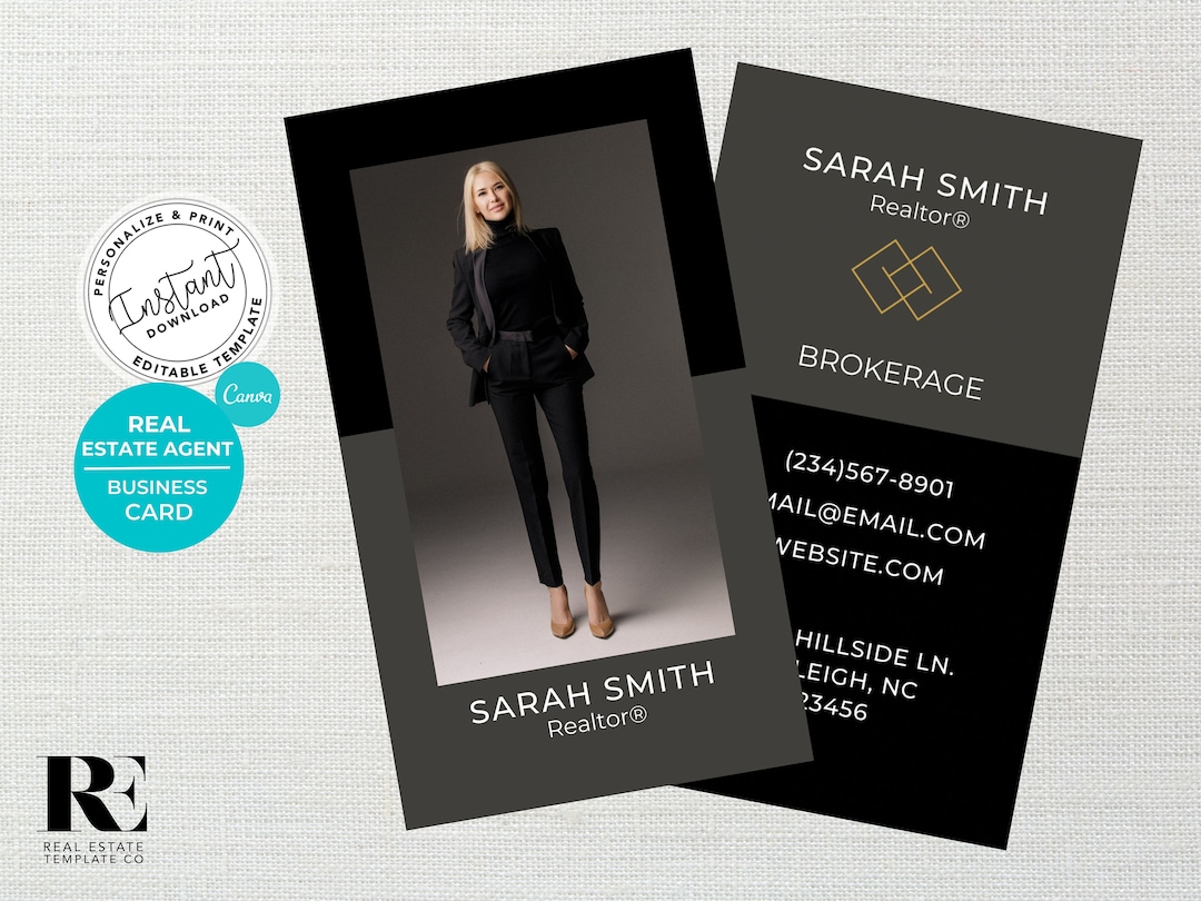 Real Estate Business Card Template, Realtor Business Card, Editable