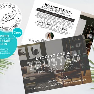 Real Estate Postcard, Trusted Real Estate Agent Card, Real Estate Template, Canva Template, Instant Download, Real Estate Mailer, Flyer