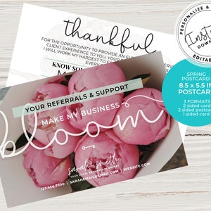 Real Estate Spring Postcard, Your Referrals Make My Business Bloom Card, Agent Farming, Real estate marketing, Mailer, Canva Template, PNG
