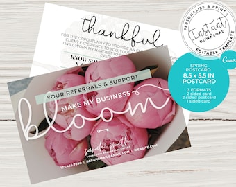 Real Estate Spring Postcard, Your Referrals Make My Business Bloom Card, Realtor Farming, Real estate marketing, Mailer, Canva Template, PNG