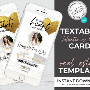 Real Estate Valentines Day Text Message, Canva Template, Coffee Gift Card, Digital Valentine Card, Agent Gift, Real Estate Marketing