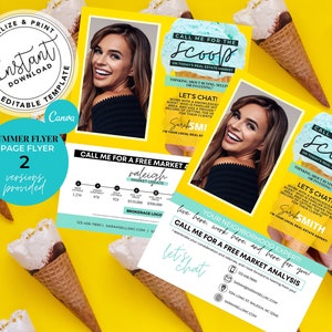 Real Estate Summer Letter Flyer, Market is Hot Mailer, Agent Farming Flyer, Real estate marketing, Call Me for the Scoop, Canva Template