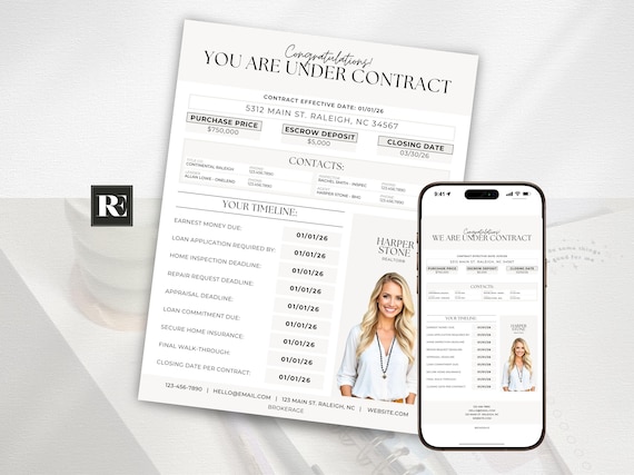 Under Contract Buyer Timeline | Real Estate Contract to Closing Checklist | Editable Canva Template for Realtors