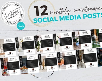 Real Estate Template, 12 Monthly Maintenance Tip, Instagram, Post, Canva Editable Posts for Agents, Real Estate Marketing, Home Maintenance