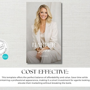 May include: A professional headshot of a smiling woman in a white blazer and pants. The text "HARPER STONE REALTORS" is displayed. The image includes a "PERSONALIZE & PRINT" logo and the words "COST-EFFECTIVE".