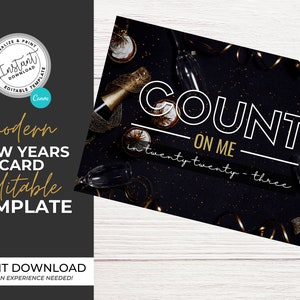 Business New Year Card, Editable New Years Card, Canva New Years Card, 2023 New Year, Download, Real Estate Marketing, Count on me in 2023