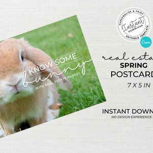 Real Estate Spring Postcard, Agent Easter Postcard, Real Estate Marketing, Know Some Bunny Card, Spring Pop By, Canva Template, Download