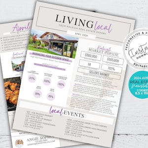 Real Estate Newsletter Template, Real Estate Marketing, Agent Newsletter, Real Estate Flyer, Real Estate Printable, Canva Template, April